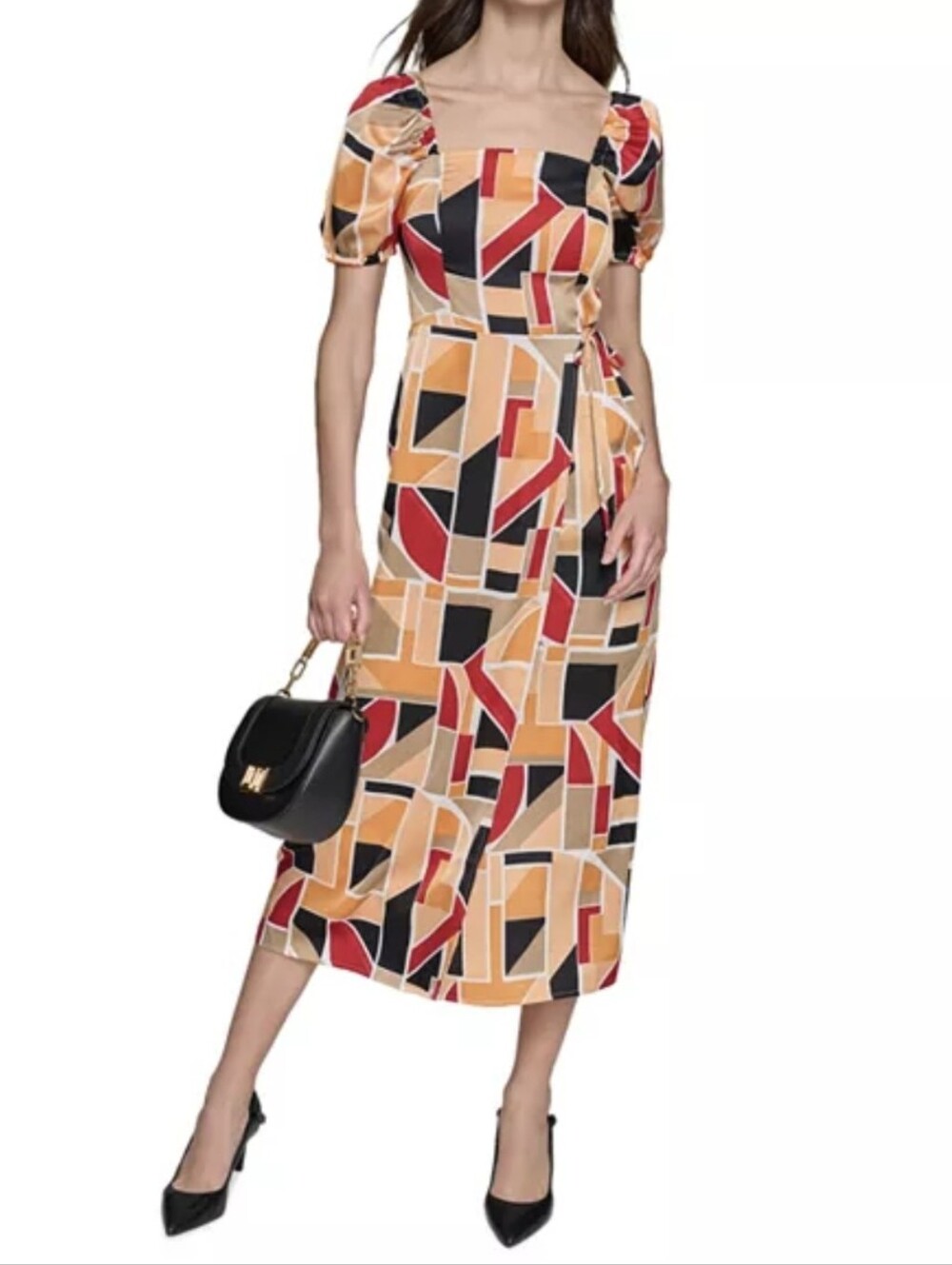 KARL LAGERFELD Printed Puff Sleeve Dress Midi Size 6